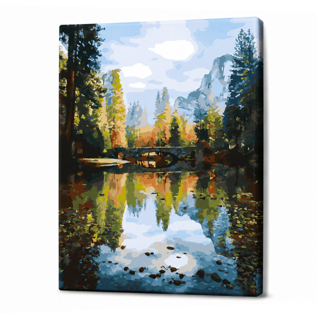 Lac în pădurea de toamnă, 40x50 cm, pictură pe numere