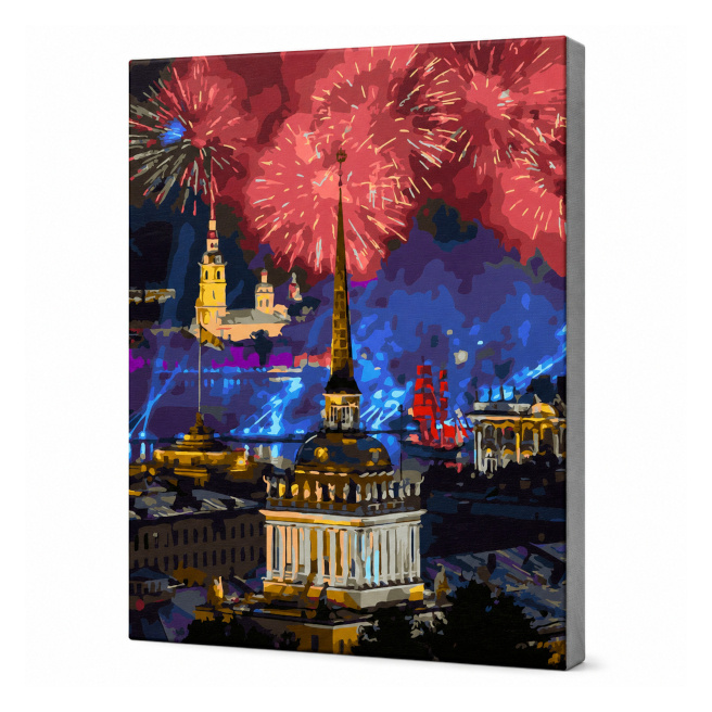 Focuri de artificii roșii, 40x50 cm, pictură pe numere