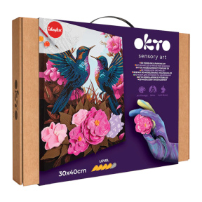 Tablou 3D din plastilină ușoară + tablou pe numere Okto, 30×40 cm, Colibri îndrăgostiți