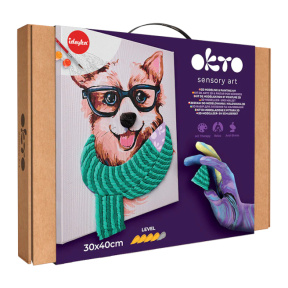 Tablou 3D din plastilină ușoară + tablou pe numere Okto, 30×40 cm, Corgi la modă