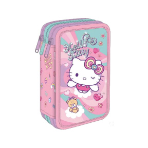 Penar școlar Hello Kitty, cu 3 compartimente, cu conținut, roz