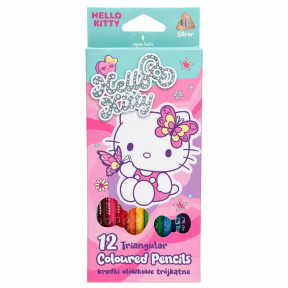 Set de creioane colorate triunghiulare Hello Kitty, 12 culori, roz