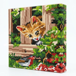 Любопытный котик, 20x20 см, Алмазная мозаика
