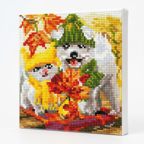 Песики в осеннем лесу, 20x20 см, Алмазная мозаика