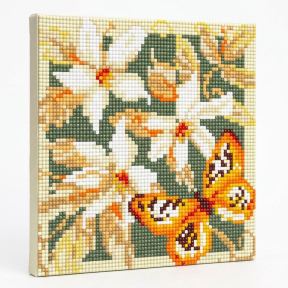 Янтарная бабочка и лилии, 20x20 см, Алмазная мозаика