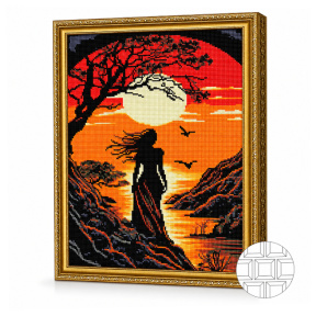 Девушка в багровых лучах заката, 40x50 см, алмазная мозаика квадратная