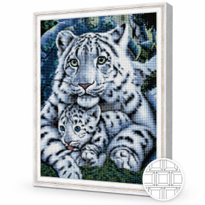 Снежный барс с котенком, 40x50 см, алмазная мозаика квадратная