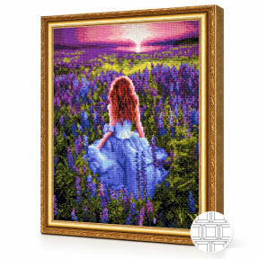 Fată în câmp de flori, 40x50 cm, mozaic cu diamante pătrate