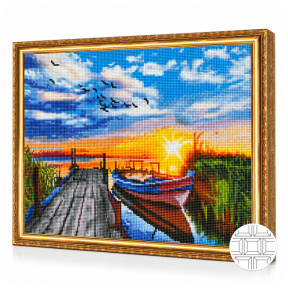Răsărit deasupra lacului, 40x50 cm, mozaic cu diamante pătrate