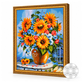 Buchet de floarea-soarelui, 40x50 cm, mozaic cu diamante pătrate