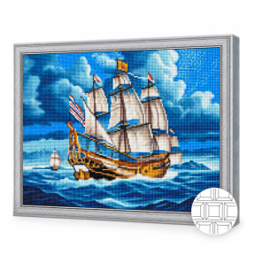 Corabie cu pânze albe, 40x50 cm, mozaic cu diamante pătrate