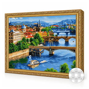 Vedere spre podurile din Praga, 40x50 cm, mozaic cu diamante pătrate