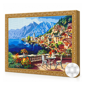 Терраса над озером, 40x50 см, алмазная мозаика квадратная