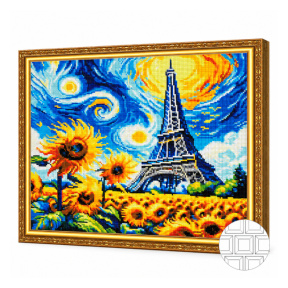 Подсолнухи и Эйфелева Башня, 40x50 см, алмазная мозаика квадратная