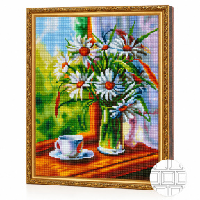 Romanițe pe pervaz, 40x50 cm, mozaic cu diamante pătrate