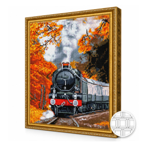 Поезд сквозь осенний лес, 40x50 см, алмазная мозаика квадратная