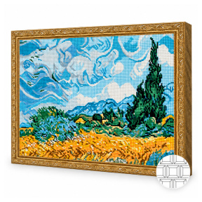 Câmp de grâu cu chiparoși, 40x50 cm, mozaic cu diamante pătrate