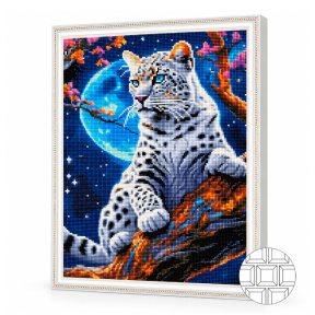 Снежный барс в полнолуние, 40x50 см, алмазная мозаика квадратная