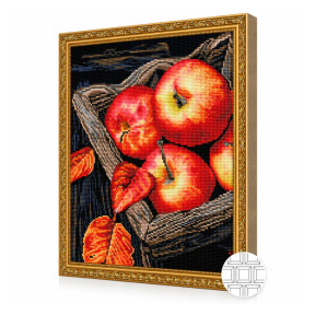 Mere coapte și frunze roșii, 40x50 cm, mozaic cu diamante pătrate