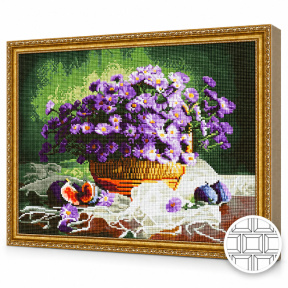 Корзина цветов и инжир, 40x50 см, алмазная мозаика квадратная