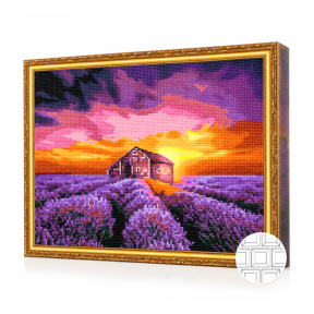 Закат в лавандовом поле, 40x50 см, алмазная мозаика квадратная