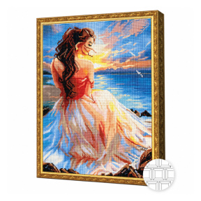 Doamna la mare, 40x50 cm, mozaic cu diamante pătrate