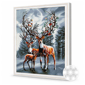 Семья волшебных оленей, 40x50 см, алмазная мозаика квадратная