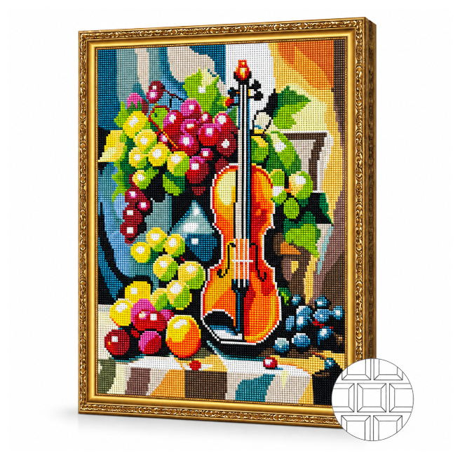 Vioara și struguri, 40x50 cm, mozaic cu diamante pătrate