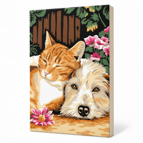 Котик и песик, 20x30 см, Картина по номерам