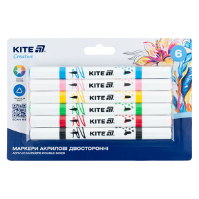 Set de markere acrilice cu două capete, 6 buc., Kite Creative