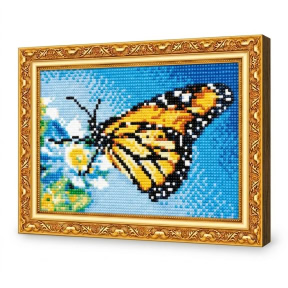 Floare albastra si fluture, 20x30 cm, Mozaic cu diamante