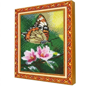 Fluture pe flori, 20x30 cm, Mozaic cu diamante