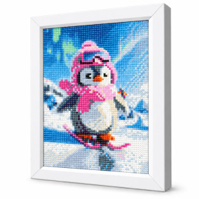 Pinguin pe schiuri, 20x30 cm, Mozaic cu diamante
