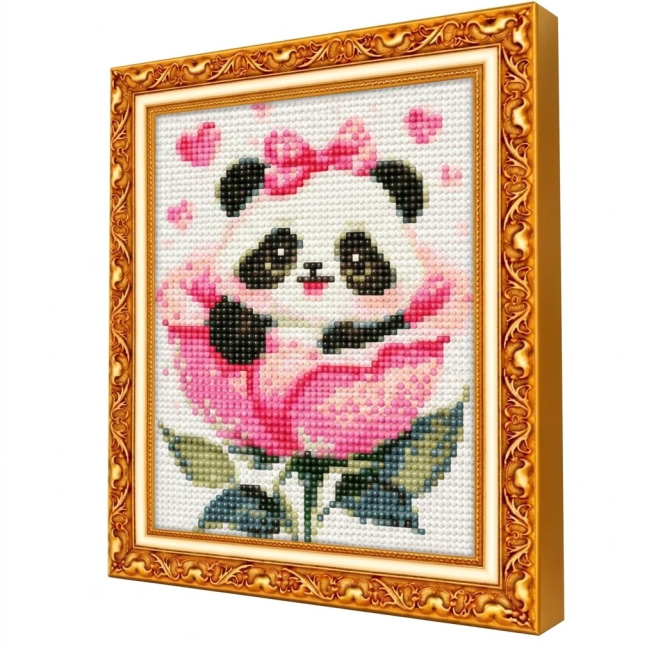 Panda mica in floare, 20x30 cm, Mozaic cu diamante