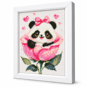 Panda mica in floare, 20x30 cm, Mozaic cu diamante
