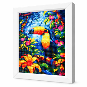 Тукан среди экзотических цветов, 20x30 см, Алмазная мозаика