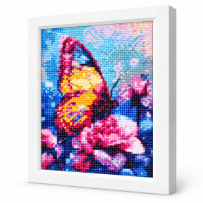 Fluture frumos pe trandafir, 20x30 cm, Mozaic cu diamante