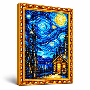 Звезное небо над лесным домиком, 20x30 см , Алмазная мозаика