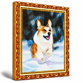Corgi alearga prin zapada, 30x40 cm, Mozaic cu diamante