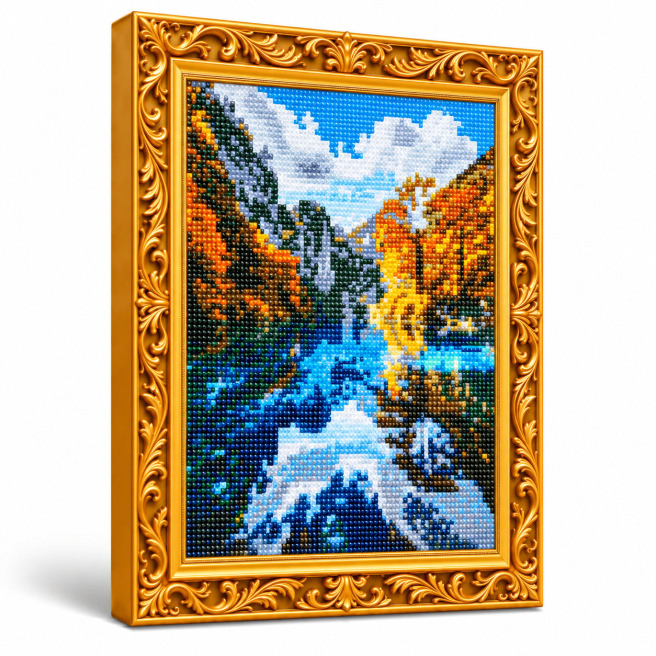Lac in munti toamna, 30x40 cm, Mozaic cu diamante