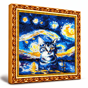 Полосатый котик и звездное небо, 30x40 см, Алмазная мозаика