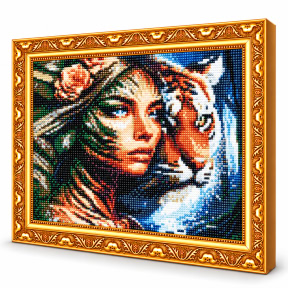 Fata si tigroaica, 20x30 cm, Mozaic cu diamante
