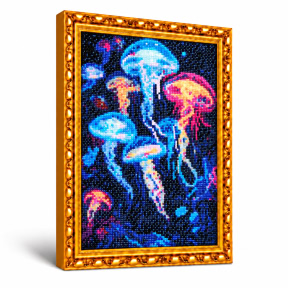 Meduze multicolore, 30x40 cm, Mozaic cu diamante
