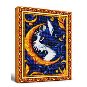 Pisicuta si luna, 30x40 cm, Mozaic cu diamante