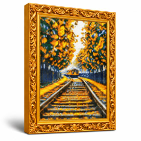 Cale ferata prin copaci infloriti, 20x30 cm, Mozaic cu diamante