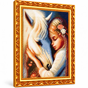 Белый конь и девочка, 40x50 см, Алмазная мозаика