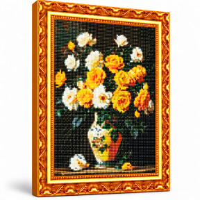 Букет белых и желтых роз, 40x50 см, Алмазная мозаика