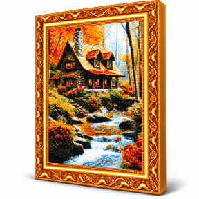 Домик в осеннем лесу, 40x50 см, Алмазная мозаика