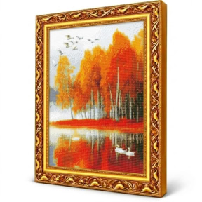 Золотые деревья на туманном озере, 40x50 см, Алмазная мозаика