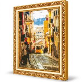 Tramvai in oras, 40x50 cm, Mozaic cu diamante